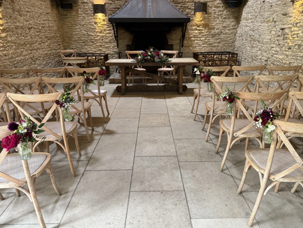 Stone Barn wedding venue flowers by Cotswold Blooms