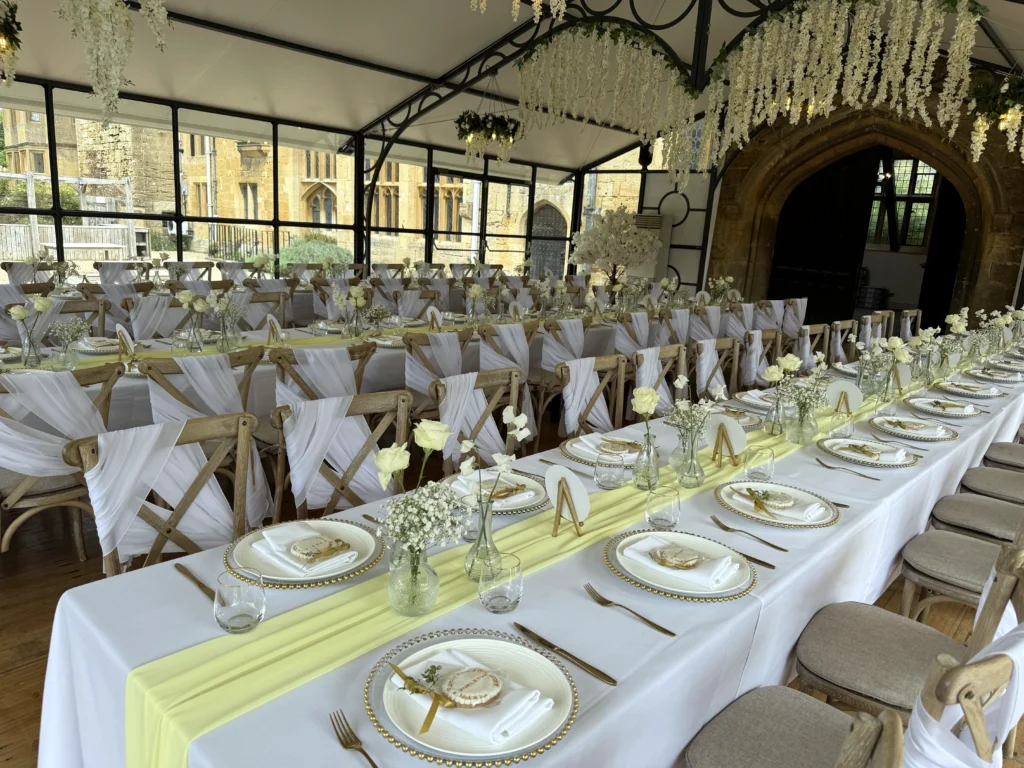 Table centrepiece wedding flowers Sudeley Castle Winchcombe
