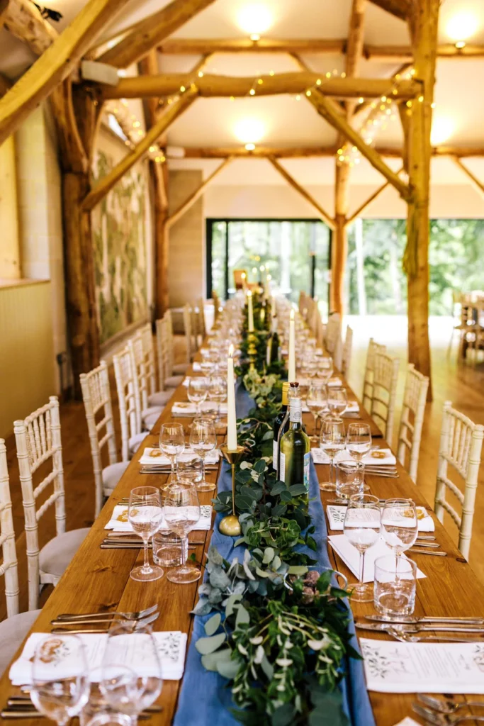 Natural foliage tablescape runner at Owlpen Manor