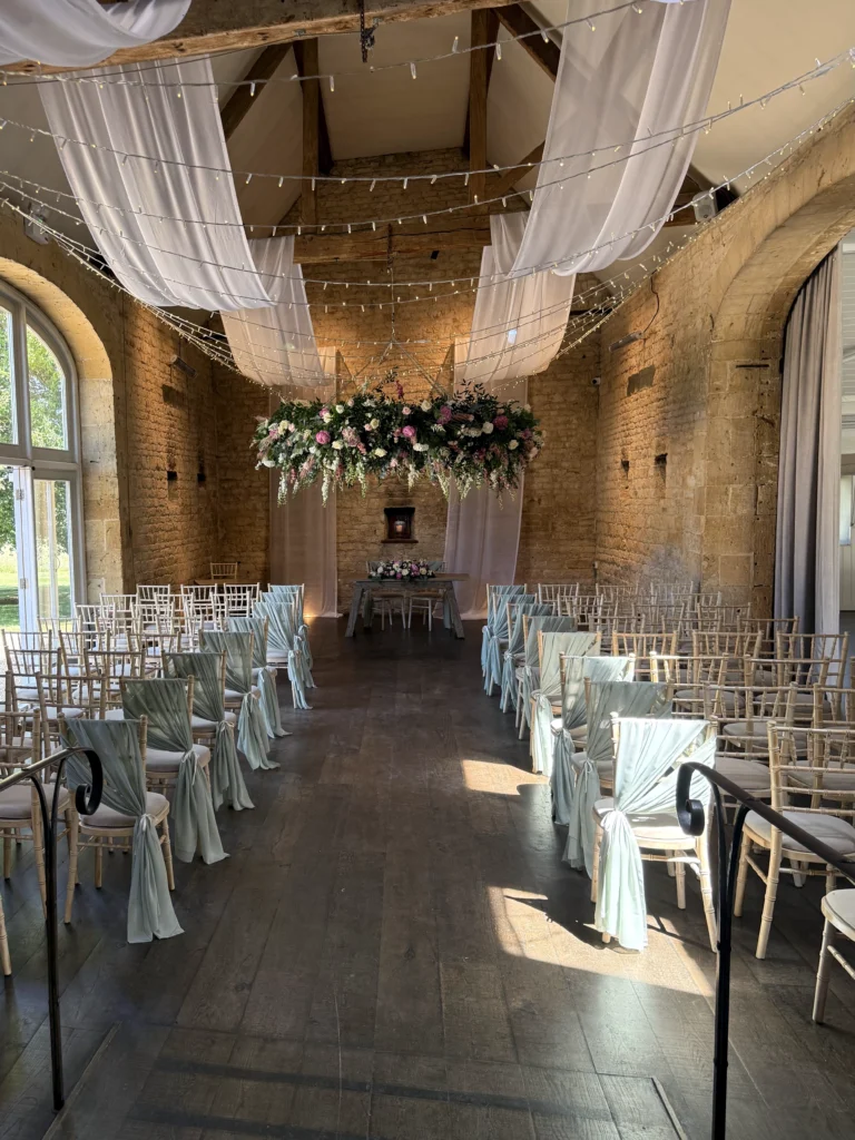 Ceremony floral styling Lapstone Barn North Cotswolds Cotswold Blooms