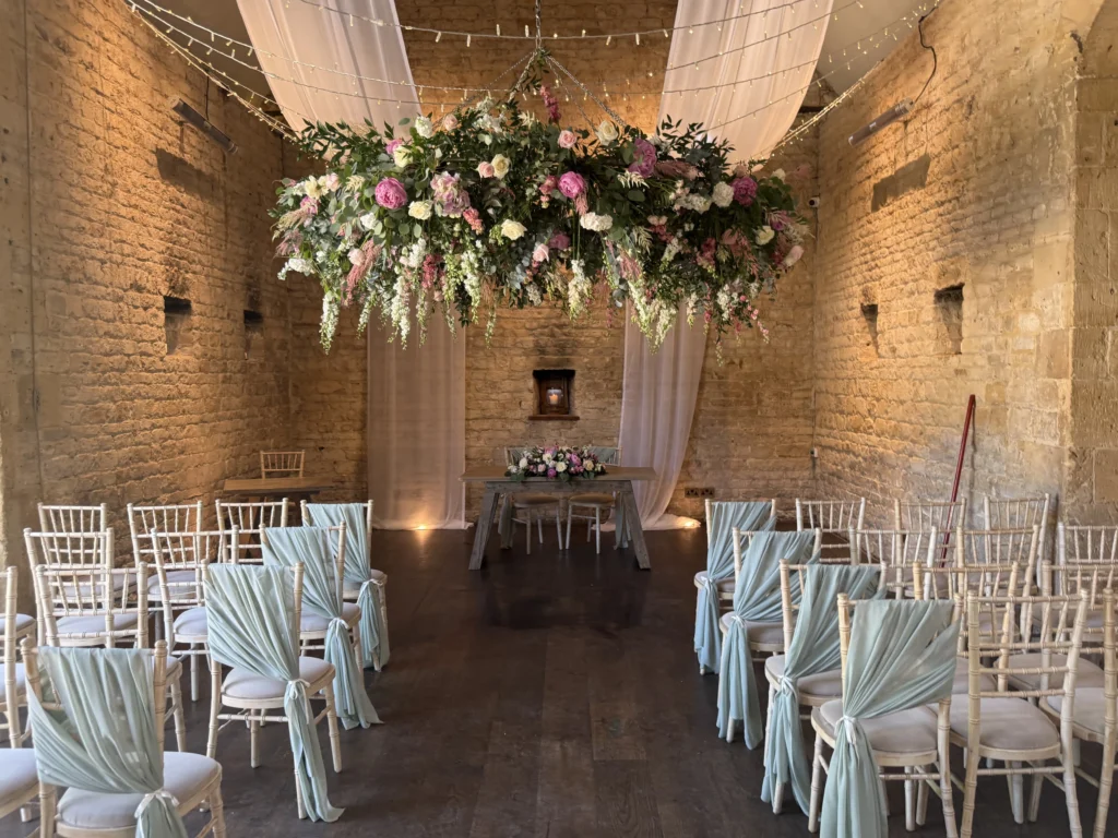 Ceremony floral styling Lapstone Barn North Cotswolds Cotswold Blooms